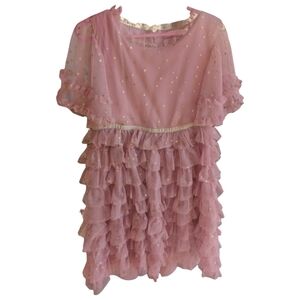 Mini Boden Multi Rifle Rose Pink Dress Metallic Star Print Size 7/8